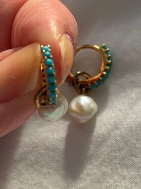 Raven James Lana Reversible Hoop Earrings/Charms - Pearl/Turquoise/Crystal